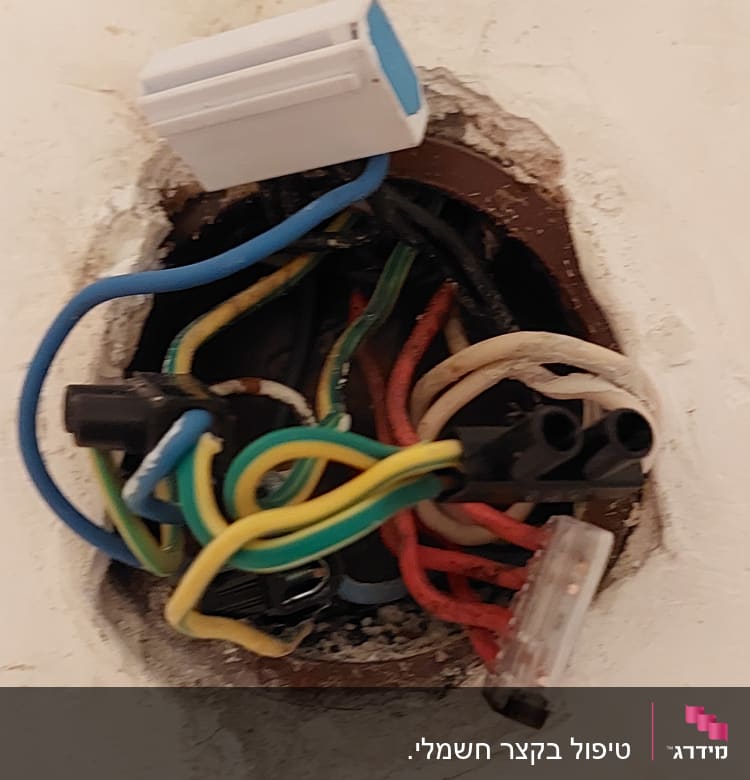 חוטי חשמל צבעוניים מחוברים בקופסת חיבורים